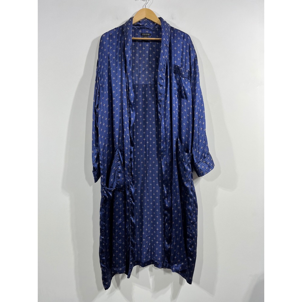 Vintage Intimo Silk Robe Old Money Preppy Pinstripe Lounge 90s Mens Large Flaw